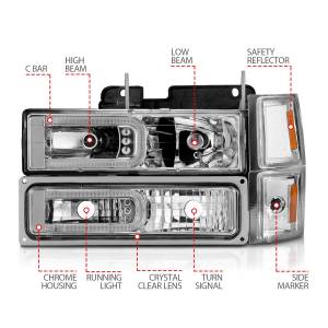 Anzo USA - 111529 | Anzo USA Crystal Headlights w/ Light Bar Chrome Housing w/ Signal & Side Markers 8pcs (1994-1998 C,K1500 | 1994-2000 C,K2500, 3500 | 1994-1999 Suburban, Tahoe) - Image 3