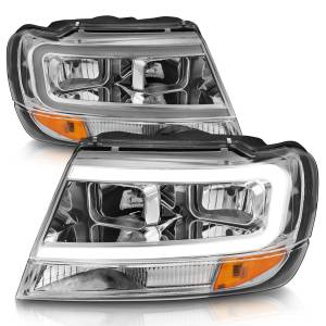 111538 | Anzo USA Crystal Headlights w/ Light Bar Chrome (1999-2004 Grand Cherokee)