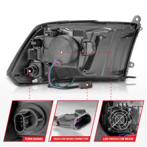 Anzo USA - 111539 | Anzo USA Full Led Square Projector Headlights w/ Light Bar Black (2009-2018 Ram 1500 | 2010-2018 Ram 2500, 3500) - Image 3