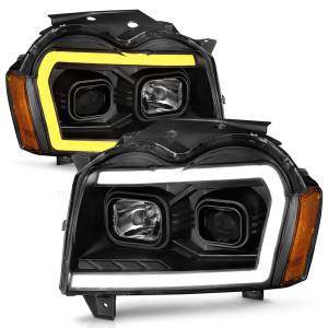 Anzo USA - 111543 | Anzo USA Projector Headlights w/ Light Bar Switchback Black (2005-2007 Grand Cherokee) - Image 1