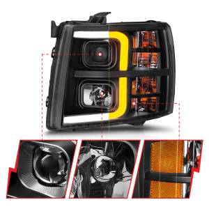 Anzo USA - 111545 | Anzo USA Projector w/ Light Bar Black Housing w/ Sequential (2007-2013 Silverado 1500 | 2007-2014 Silverado 2500 HD, 3500 HD) - Image 2