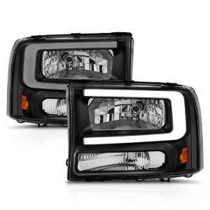 111549 | Anzo USA Crystal Headlights w/ Light Bar Black Housing (1999-2004 F250, F350 Super Duty | 2000-2004 Excursion)