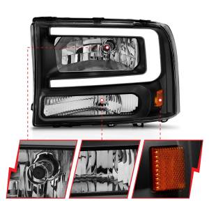 Anzo USA - 111549 | Anzo USA Crystal Headlights w/ Light Bar Black Housing (1999-2004 F250, F350 Super Duty | 2000-2004 Excursion) - Image 2