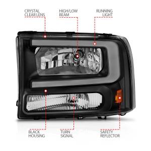 Anzo USA - 111549 | Anzo USA Crystal Headlights w/ Light Bar Black Housing (1999-2004 F250, F350 Super Duty | 2000-2004 Excursion) - Image 4