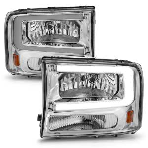 111550 | Anzo USA Crystal Headlights w/ Light Bar Chrome Housing (1999-2004 F250, F350 Super Duty | 2000-2004 Excursion)