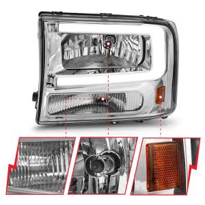 Anzo USA - 111550 | Anzo USA Crystal Headlights w/ Light Bar Chrome Housing (1999-2004 F250, F350 Super Duty | 2000-2004 Excursion) - Image 2