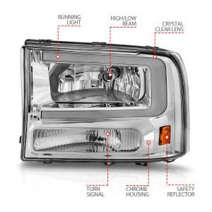 Anzo USA - 111550 | Anzo USA Crystal Headlights w/ Light Bar Chrome Housing (1999-2004 F250, F350 Super Duty | 2000-2004 Excursion) - Image 4