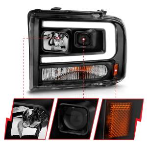 Anzo USA - 111551 | Anzo USA Projector Headlights w/ Light Bar Black Housing (2005-2007 F250, F350 Super Duty | 2005-2005 Excursion) - Image 2