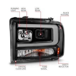 Anzo USA - 111551 | Anzo USA Projector Headlights w/ Light Bar Black Housing (2005-2007 F250, F350 Super Duty | 2005-2005 Excursion) - Image 4