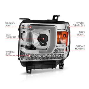 Anzo USA - 111553 | Anzo USA Plank Style Projector Headlight Chrome Housing (2014-2015 Sierra 1500 | 2015-2019 Sierra 2500 HD, 3500 HD) - Image 4