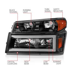 Anzo USA - 111558 | Anzo USA Crystal Headlights w/ Light Bar Black Housing 4pcs (2004-2012 Colorado, Canyon) - Image 3