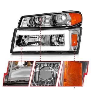 111559 | Anzo USA Crystal Headlights w/ Light Bar Chrome Housing 4pcs (2004-2012 Colorado, Canyon)