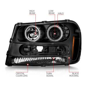 Anzo USA - 111572 | Anzo USA Projector Headlights w/ Halo Black Housing (2002-2009 Trailblazer) - Image 3