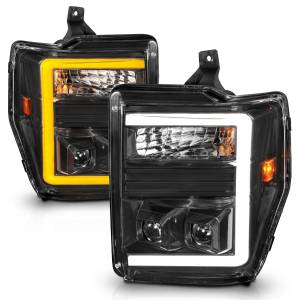 Anzo USA - 111586 | Anzo USA Projector Headlights w/ Light Bar Switchback Black Housing (2008-2010 F250, F350 Super Duty) - Image 1