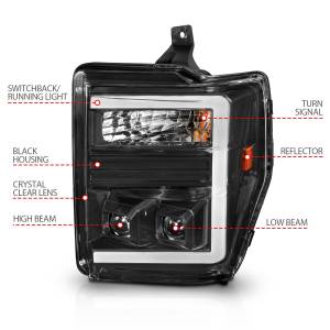 Anzo USA - 111586 | Anzo USA Projector Headlights w/ Light Bar Switchback Black Housing (2008-2010 F250, F350 Super Duty) - Image 4