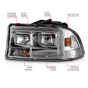 Anzo USA - 111592 | Anzo USA Crystal Headlight Set w/ Light Bar Chrome Housing (1997-2004 Dakota | 1998-2003 Durango) - Image 3