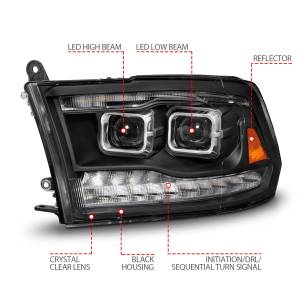 Anzo USA - 111595 | Anzo USA Full Led Square Dual Projector Headlights w/ Switchback Light Bar Black Housing (2009-2018 Ram 1500 | 2010-2018 Ram 2500, 3500) - Image 3