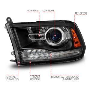 Anzo USA - 111609 | Anzo USA Led Plank Style Projector Headlights w/ switchback + sequential Matte Black (2009-2018 Ram 1500 | 2010-2018 Ram 2500, 3500) - Image 4