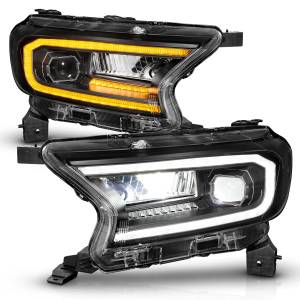 Anzo USA - 111613 | Anzo USA Full LED Black Housing w/DRL & Initiation Feature Sequential Signal Square Projector Headlights (2019-2023 Ranger) - Image 1