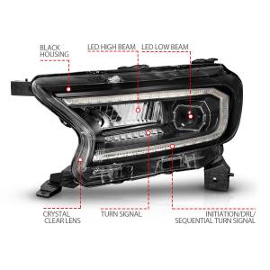 Anzo USA - 111613 | Anzo USA Full LED Black Housing w/DRL & Initiation Feature Sequential Signal Square Projector Headlights (2019-2023 Ranger) - Image 4