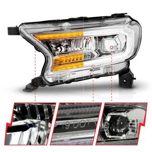 Anzo USA - 111614 | Anzo USA Full LED Chrome Housing w/DRL & Initiation Feature Sequential Signal Square Projector Headlights (2019-2023 Ranger) - Image 2