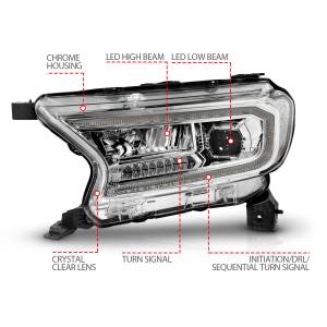 Anzo USA - 111614 | Anzo USA Full LED Chrome Housing w/DRL & Initiation Feature Sequential Signal Square Projector Headlights (2019-2023 Ranger) - Image 4