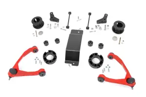19331RED | Rough Country 3.5 Inch Suspension Lift Kit Forged UCAs For Chevrolet Suburban, Tahoe, Avalanche / GMC Yukon, Yukon XL (2007-2020) | Red Finish, Strut Spacers With Shock Relocation Brackets