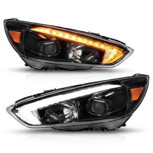 Anzo USA - 121564 | Anzo USA Projector Headlights w/ Light Bar Switchback Black Housing w/ DRL (2015-2018 Focus) - Image 1