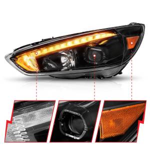 Anzo USA - 121564 | Anzo USA Projector Headlights w/ Light Bar Switchback Black Housing w/ DRL (2015-2018 Focus) - Image 2