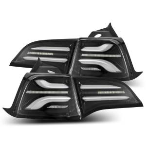601010 | AlphaRex PRO-Series LED Tail Lights For Tesla Model 3 (2017-2023) / Model Y Without Stock Amber Turn Signal (2020-2024) | Jet Black