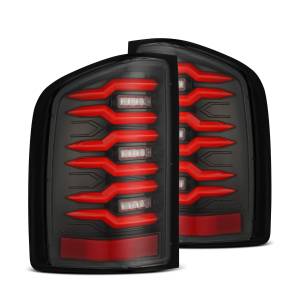 620000 | AlphaRex LUXX-Series LED Tail Lights For Chevy Silverado (2007-2013) | Black-Red