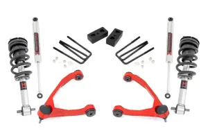19840RED | Rough Country 3.5 Inch Lift Kit Chevrolet Silverado / GMC Sierra 1500 (2007-2016) | Red Finish Arm, M1 Monotube Struts (2014-2016), M1 Monotube Struts