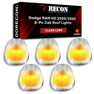 264145CL | Recon 5 Piece Cab Roof Light Set LED Clear Lens in Amber (1999-2002 Ram 1500, 2500, 3500)