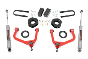 28830RED | Rough Country 3.5 Inch Lift Kit With Red Control Arms Struts Spacers / N3 Rear Shocks (2019-2025 Sierra 1500 2WD/4WD | Mono Leaf Spring)