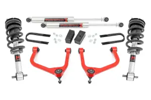 28840RED | Rough Country 3.5 Inch Lift Kit With Red Control Arms M1 Struts / M1 Rear Shocks (2019-2025 Sierra 1500 2WD/4WD | Mono Leaf Spring)