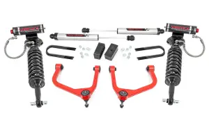 28857RED | Rough Country 3.5 Inch Lift Kit With Red Control Arms Vertex Coilovers / V2 Rear Shocks (2019-2025 Sierra 1500 2WD/4WD | Mono Leaf Spring)