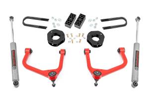 28230RED | Rough Country 3.5 Inch Lift Kit With Red Control Arms Strut Spacers / N3 Rear Shocks (2019-2024 Silverado 1500 2WD/4WD | Mono Leaf Springs)