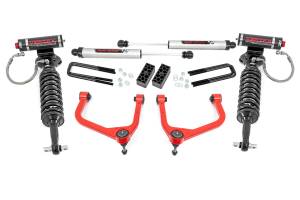 29557RED | Rough Country 3.5 Inch Lift Kit With Red Control Arms Vertex Coilovers / V2 Rear Shocks (2019-2024 Silverado 1500 2WD/4WD | Multi Leaf Springs)