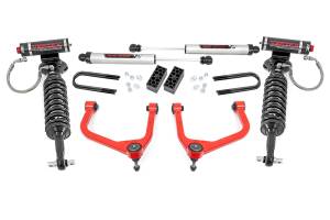 28257RED | Rough Country 3.5 Inch Lift Kit With Red Control Arms Vertex Coilovers / V2 Rear Shocks (2019-2024 Silverado 1500 2WD/4WD | Mono Leaf Springs)