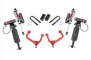 28250RED | Rough Country 3.5 Inch Lift Kit With Red Control Arms Vertex Coilovers / Vertex Rear Shocks (2019-2024 Silverado 1500 2WD/4WD | Mono Leaf Springs)