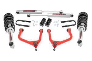 28231RED | Rough Country 3.5 Inch Lift Kit With Red Control Arms N3 Struts / N3 Rear Shocks (2019-2024 Silverado 1500 2WD/4WD | Mono Leaf Springs)