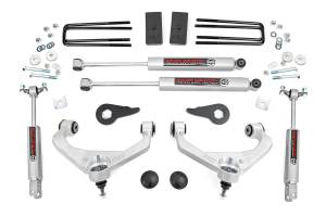97530 | Rough Country 3.5 Inch Lift Kit For Chevrolet Silverado/GMC Sierra 2500HD/3500HD 2WD/4WD | Factory Rear Overload Springs, Aluminum Finish Control Arm, Premium N3 Shocks