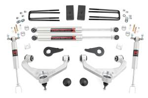 97540 | Rough Country 3.5 Inch Lift Kit For Chevrolet Silverado/GMC Sierra 2500HD/3500HD 2WD/4WD | Factory Rear Overload Springs, Aluminum Finish Control Arm, M1 Monotube Shocks
