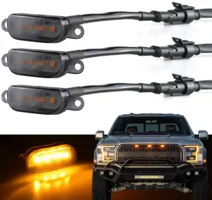 Recon Truck Accessories - 264439BK | ReconÊUniversal Front Grille LED Light Kit with Amber LED Running Lights and Smoked Lenses 3pc Kit - Image 1