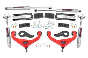 97730RED | Rough Country 3 Inch Lift Kit Red Control Arms N3 Shocks (2020-2025 Silverado, Sierra 2500 HD With Factory Rear Overloads)