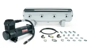 Air Lift Performance - 27805 | Air Lift Performance 2.5 Gal. Polished Tank w/ Viair 444c black compressor, 1/4" & 3/8" fittings & tank mounting hardware - Image 1