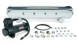 Air Lift Performance - 27807 | Air Lift Performance 4 Gal. 7-Port Polished Tank w/ Viair 444c black compressor, 1/4" & 3/8" fittings & tank mounting hardware - Image 1