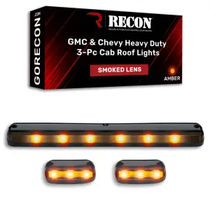 264156BK | Recon Piece Cab Roof Light Set LED Smoked Lens in Amber (2007-2014 Silverado, Sierra 2500 HD, 3500 HD)