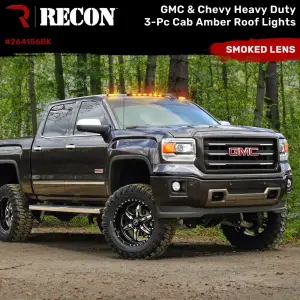 Recon Truck Accessories - 264156BK | Recon Piece Cab Roof Light Set LED Smoked Lens in Amber (2007-2014 Silverado, Sierra 2500 HD, 3500 HD) - Image 2