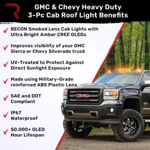 Recon Truck Accessories - 264156BK | Recon Piece Cab Roof Light Set LED Smoked Lens in Amber (2007-2014 Silverado, Sierra 2500 HD, 3500 HD) - Image 3
